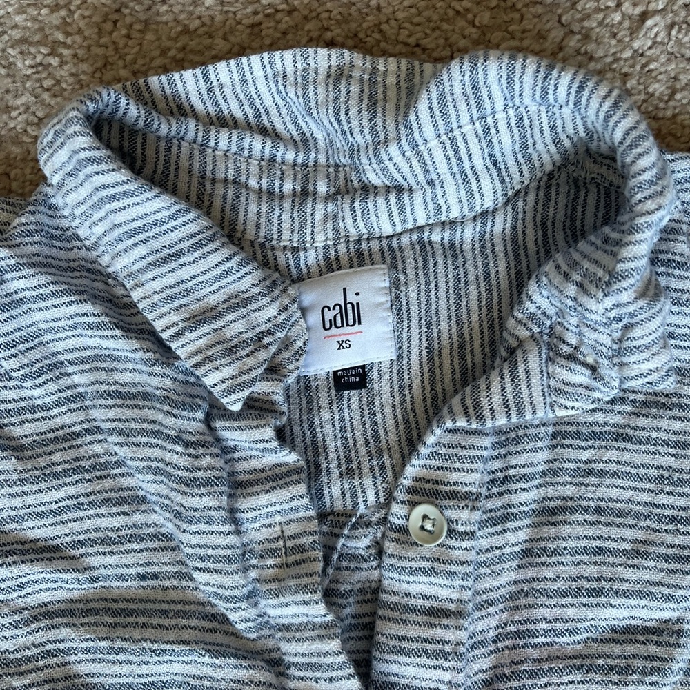 CAbi Hacienda Striped Linen Shirt XS Coastal Grandma Cottagecore Button Up 5257 - Picture 6 of 8